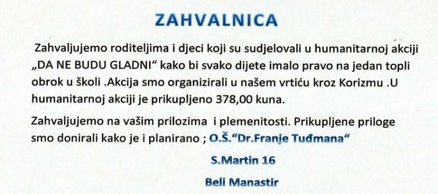 Zahvalnica vrtiću Bosiljak