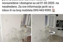 VAŠI OGLASI: Iznajmljujem dvije sobe sa kuhinjom i kupaonicom