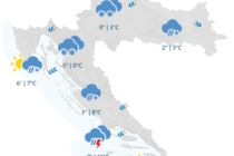U Hrvatsku je stigla najavljena hladna fronta – Snijeg pada u unutrašnjosti, na Jadranu vjetrovito uz moguće pljuskove s grmljavinom