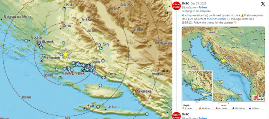 Večeras u 19.56 osjetio se potres na našem području, izmjerena je magnituda od 3.8 po Richteru